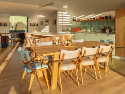 Wooden dining table and benchs