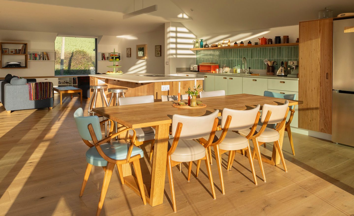 Wooden dining table and benchs