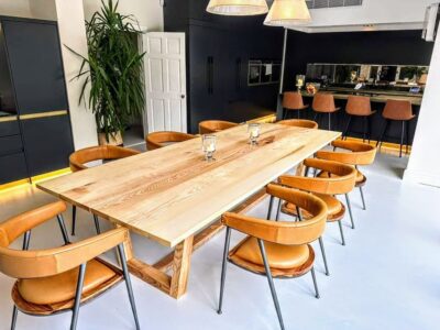 Wooden dining table and bench